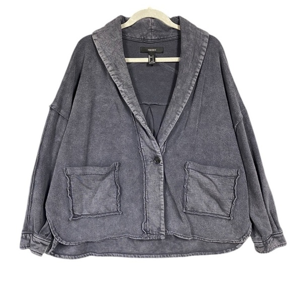 F21 Slouchy Distressed Oversized Reverse Seam One-Button Jacket Cardigan Size S - Picture 1 of 6